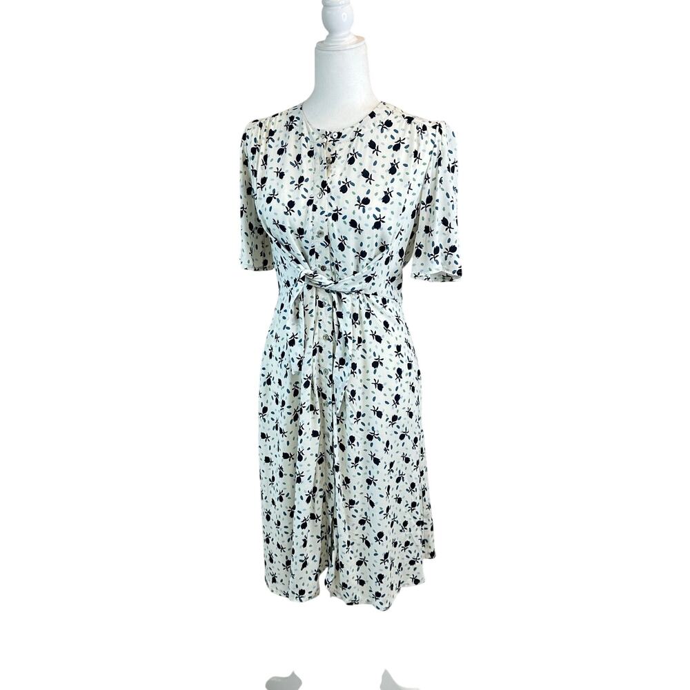 Seraphine Maternity Floral Tie Front Midi Dress White Green Black Size 2 - Picture 8 of 11